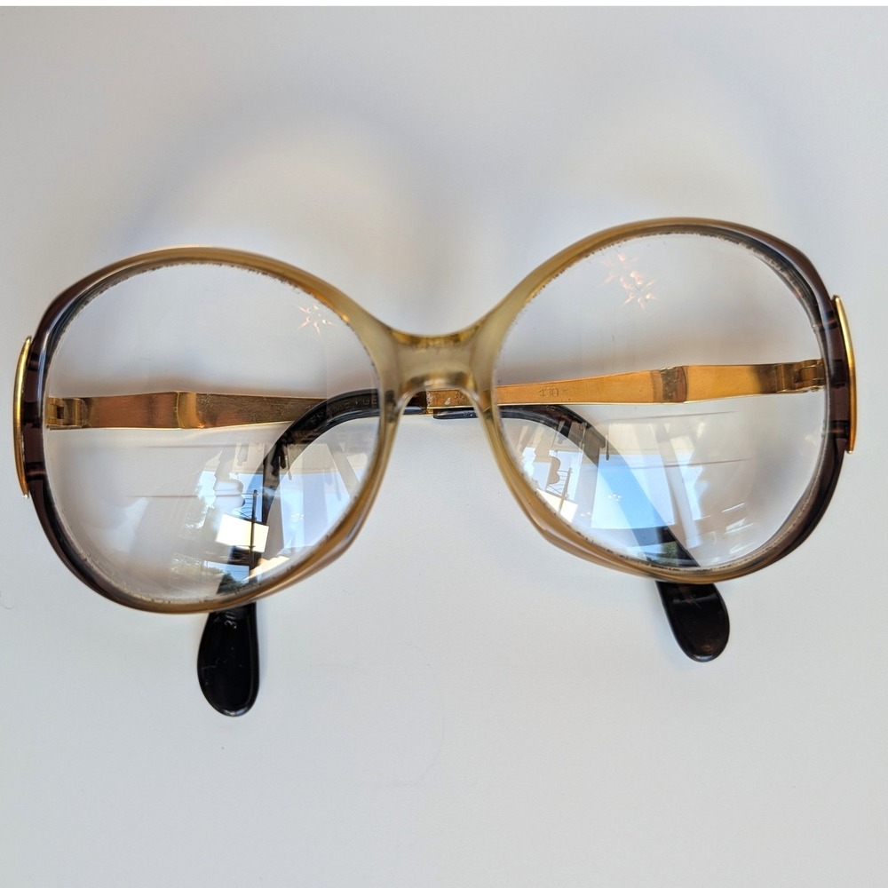 Metzler 3086 748 Glasses Frames Gold Brown Butterfly Round Germany 130mm 80s VTG